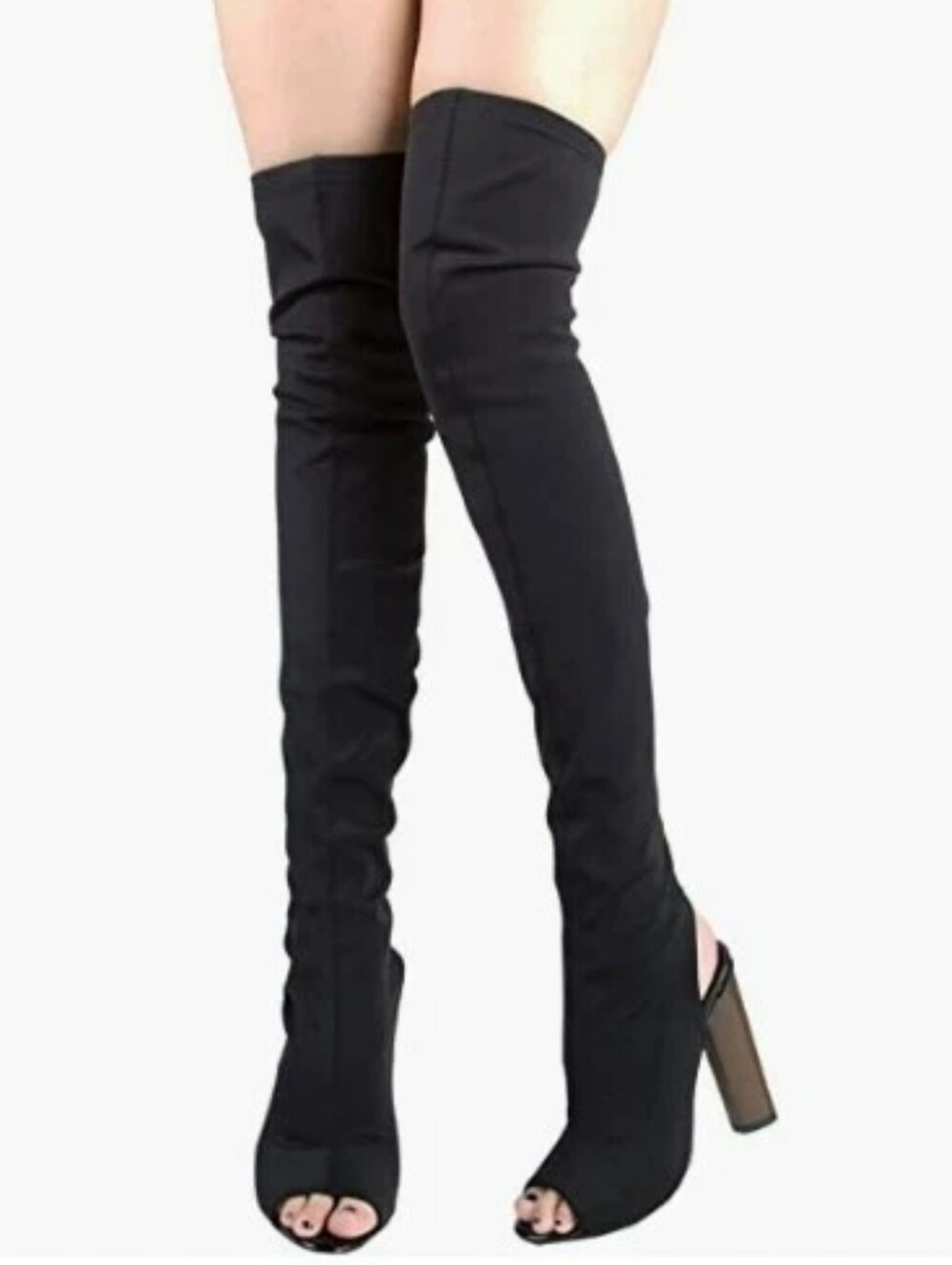 Cape Robbin Connie-11 Green Over-the-Knee Peep Toe Stretch Boots